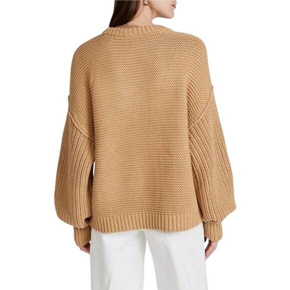 Free People Dream Mixed CableKnit Desert Classic Camel Oversized Sweater Size XL - Picture 4 of 13